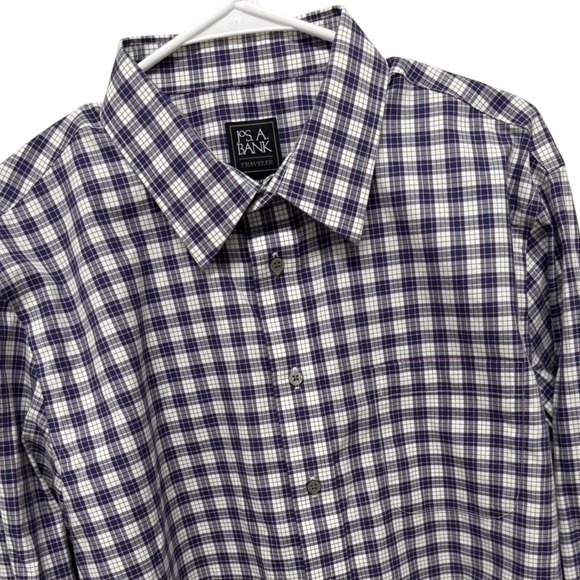 Jos. A. Bank Other - Jos A Bank Traveler Mens XL Slim Fit Plaid Button Down Shirt Navy White Cotton